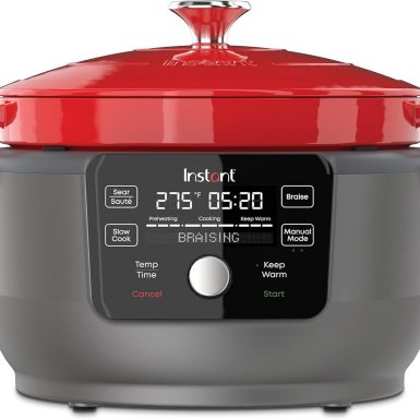 Instant Pot Electric Round Dutch Oven,6-Quart 1500W,From the Makers of Instant Pot,5-in-1: Braise,Slow Cook,Sear/Sauté,Food Warmer,Cooking Pan,Enameled Cast Iron,Included Recipe Book,Red